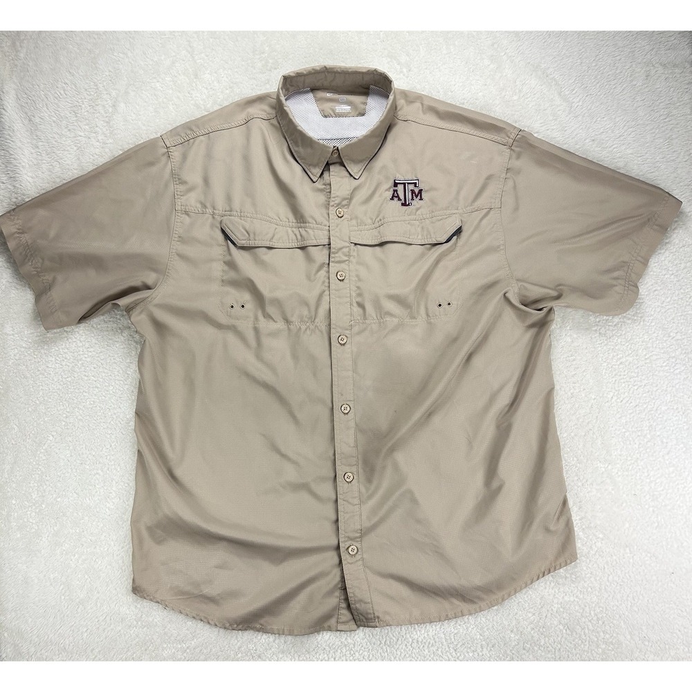 Pro Celebrity Texas A&M Aggies Short Sleeve Shirt Size‎ 2XL Tan Vented Fishing